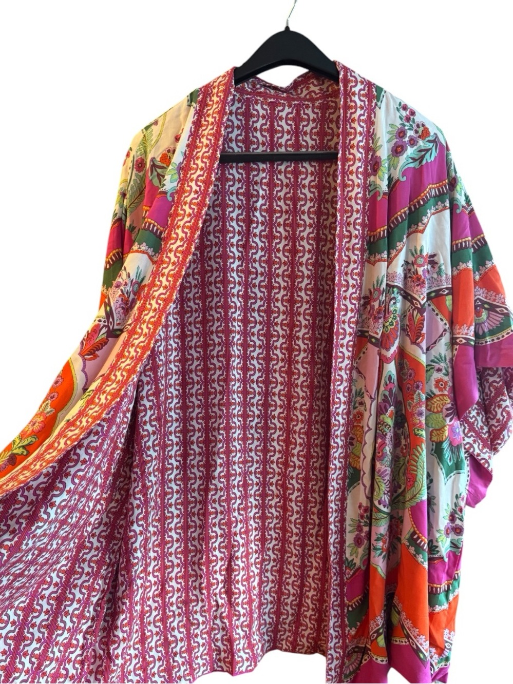 Rachel Zoe Boho Luxe Floral Belted Kimono Robe | L-XL |  Reversible Resortwear - Picture 7 of 12